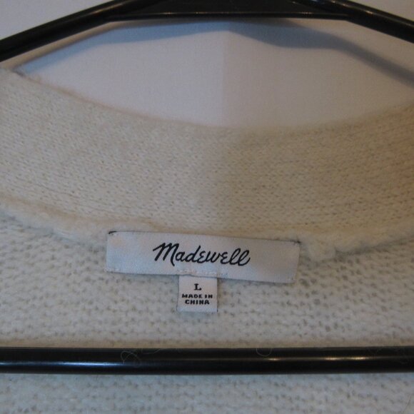 Madewell L Colorblock Gray Cream Tan V Neck Cardigan Sweater Oversized Comfy! - Picture 2 of 3